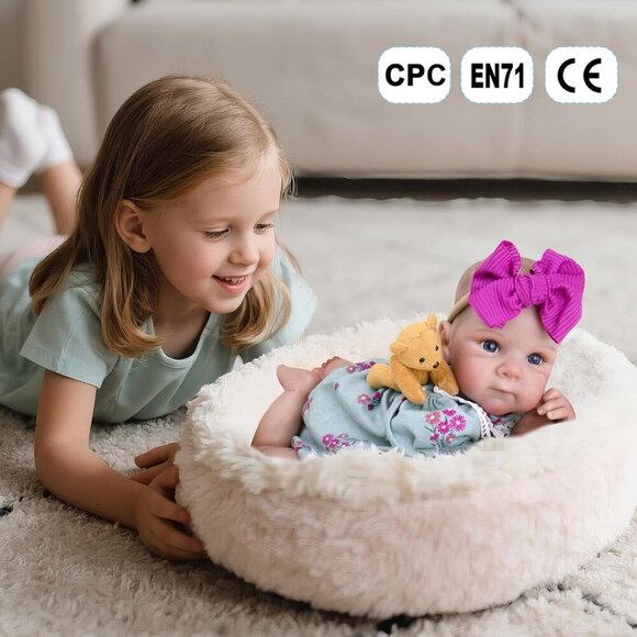 20 Inches Rose Red Realistic Newborn Soft Cloth Body Doll And Feeding Set - Picture 4 of 7